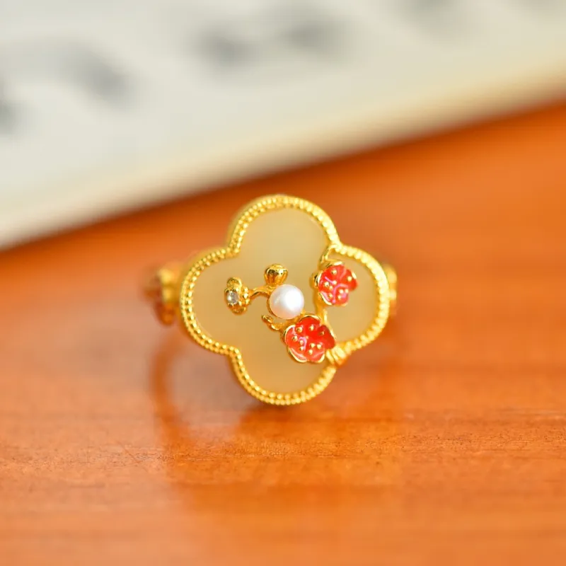 Jade Ink Love Hetian Jade Rings White Jade/Pale Greenish White Jade Women's-1