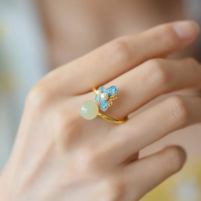 Jade Ink Love Hetian Jade Rings White Jade/Pale Greenish White Jade Women's-3