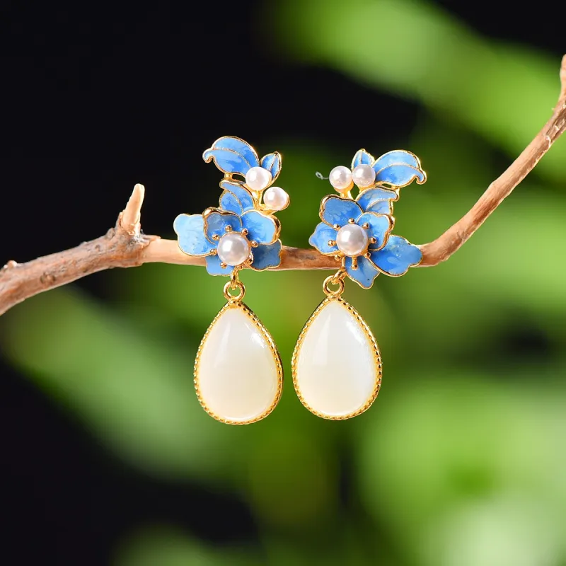 Jade Ink Love Hetian Jade Earrings White Jade Women's-1