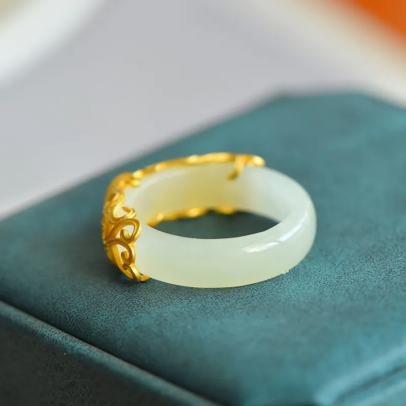 Jade Ink Love Hetian Jade Rings White Jade/Pale Greenish White Jade Unisex-2