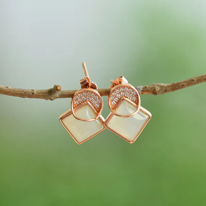 Jade Ink Love Hetian Jade Earrings White Jade Women's-1