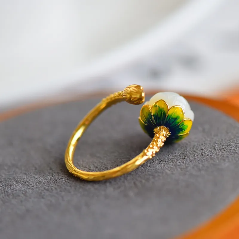 Jade Ink Love Hetian Jade Rings White Jade Unisex-5