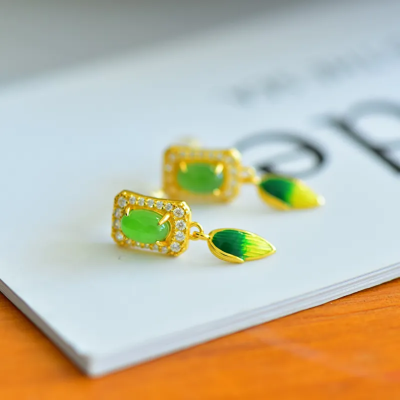 Jade Ink Love Hetian Jade Earrings Jasper Women's-3