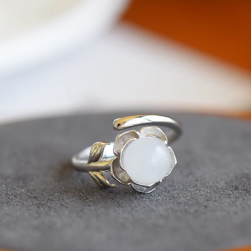 Jade Ink Love Hetian Jade Rings White Jade Women's-1