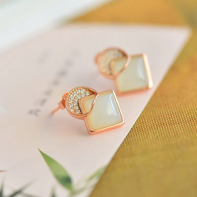 Jade Ink Love Hetian Jade Earrings White Jade Women's-3