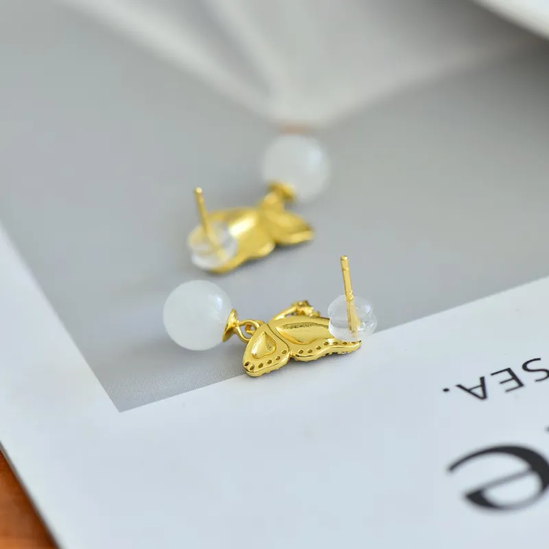 Jade Ink Love Hetian Jade Earrings White Jade Women's-4