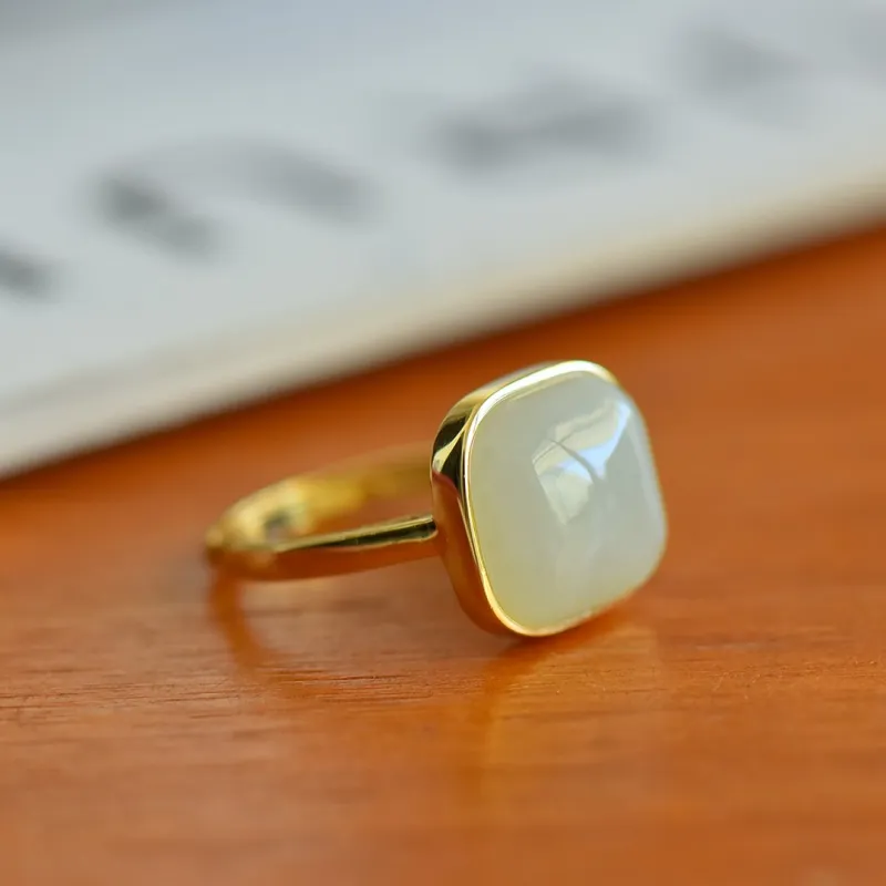 Jade Ink Love Hetian Jade Rings White Jade/Pale Greenish White Jade Women's-4