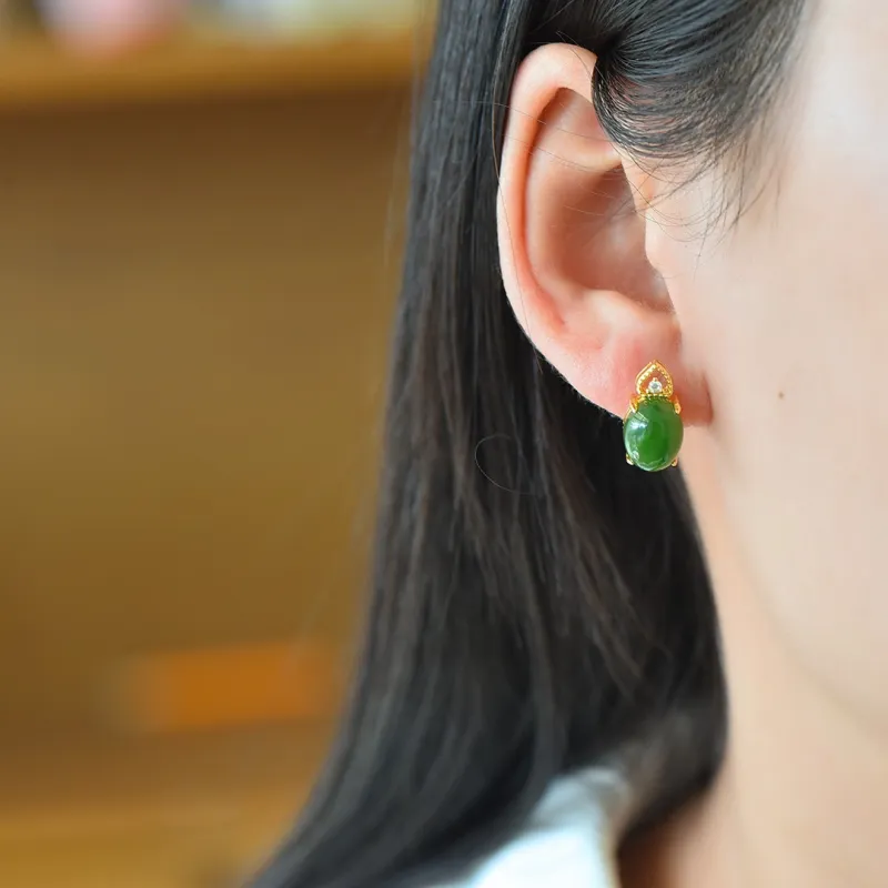 Jade Ink Love Hetian Jade Earrings Jasper Women's-3