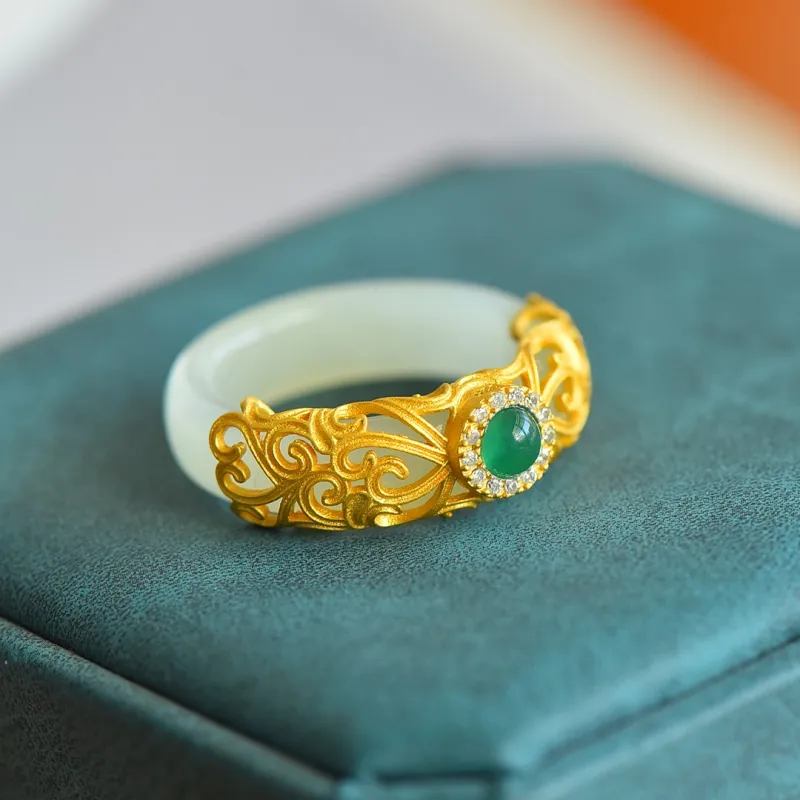 Jade Ink Love Hetian Jade Rings White Jade/Pale Greenish White Jade Unisex-1