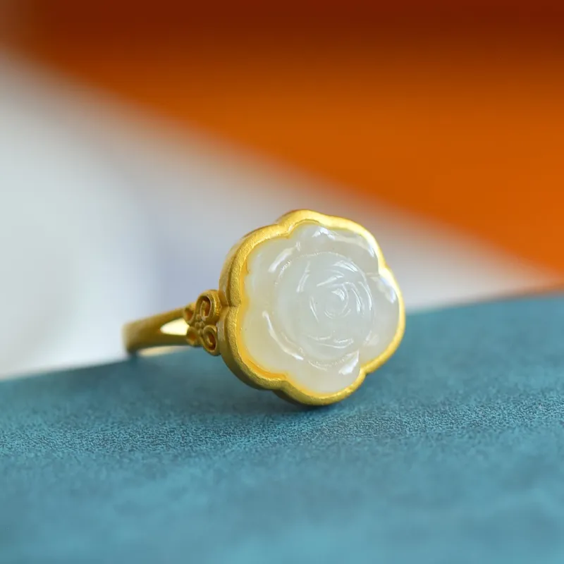 Jade Ink Love Hetian Jade Rings White Jade Women's-4