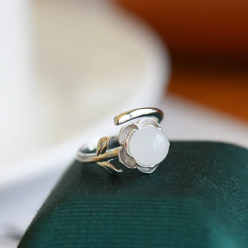 Jade Ink Love Hetian Jade Rings White Jade Women's-5