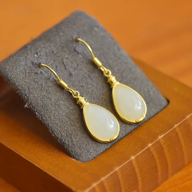 Jade Ink Love Hetian Jade Earrings White Jade Women's-3