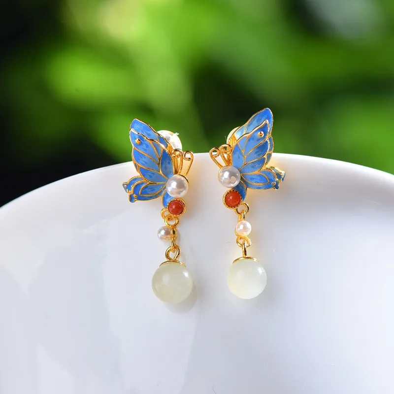 Jade Ink Love Hetian Jade Earrings White Jade/Pale Greenish White Jade Women's-2