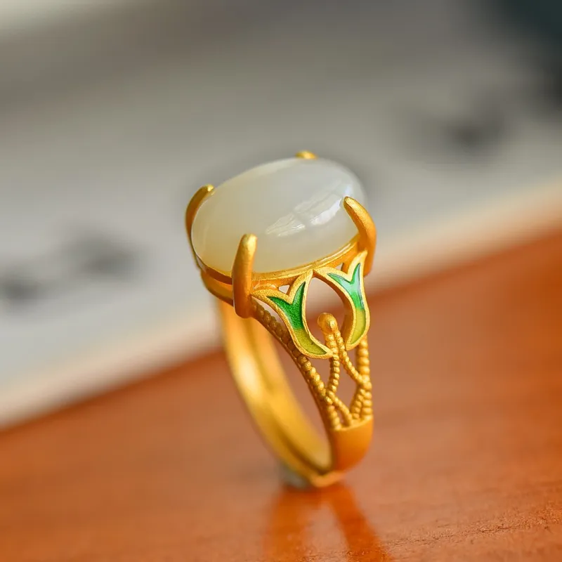 Jade Ink Love Hetian Jade Rings White Jade Women's-2
