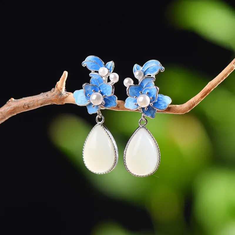 Jade Ink Love Hetian Jade Earrings White Jade Women's-5