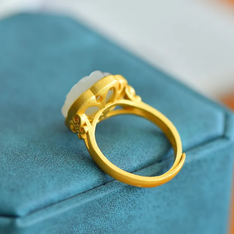 Jade Ink Love Hetian Jade Rings White Jade Women's-5