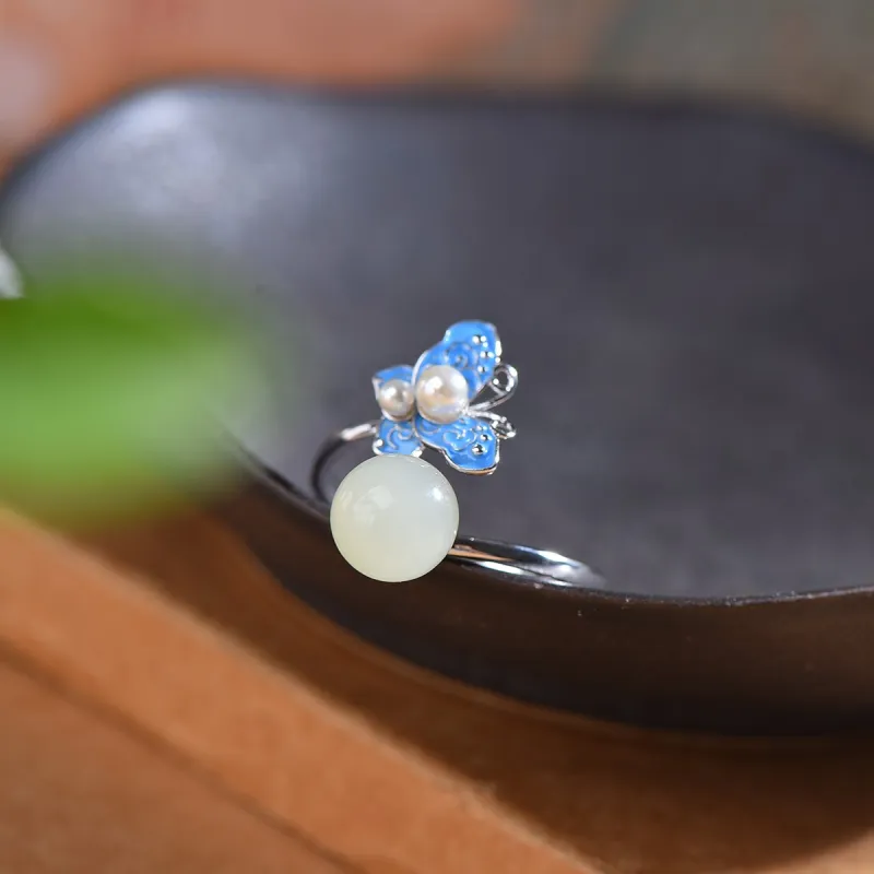 Jade Ink Love Hetian Jade Rings White Jade/Pale Greenish White Jade Women's-6