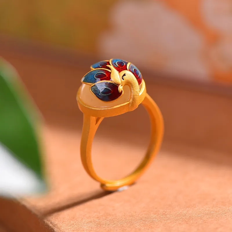 Jade Ink Love Hetian Jade Rings White Jade Women's-4