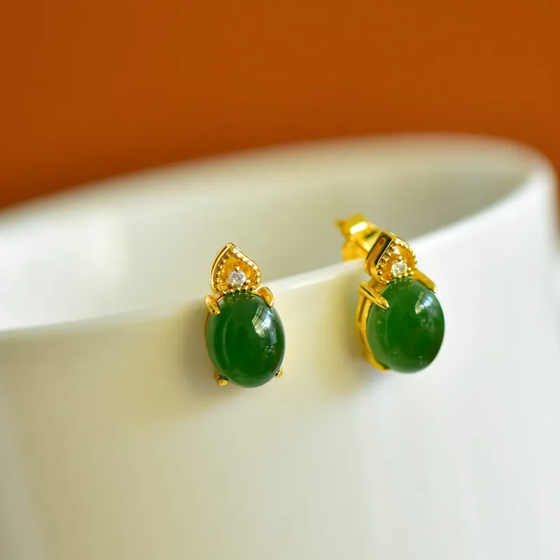 Jade Ink Love Hetian Jade Earrings Jasper Women's-1