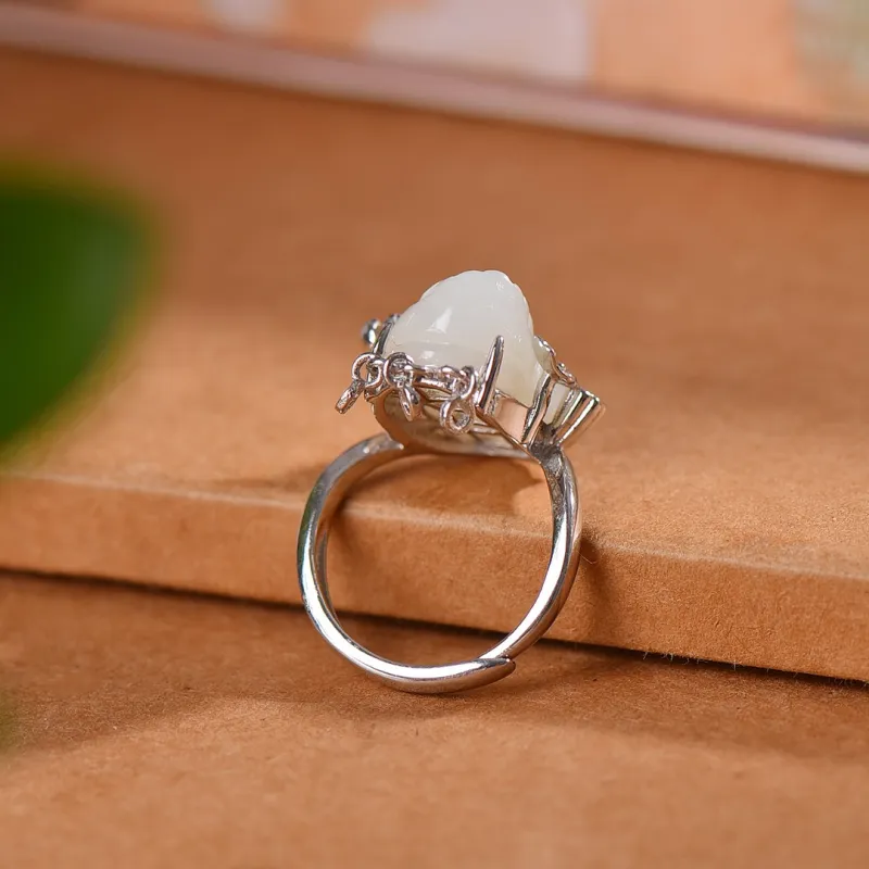 Jade Ink Love Hetian Jade Rings White Jade Unisex-4