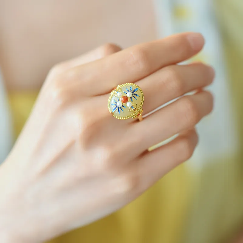 Jade Ink Love Hetian Jade Rings White Jade Women's-1
