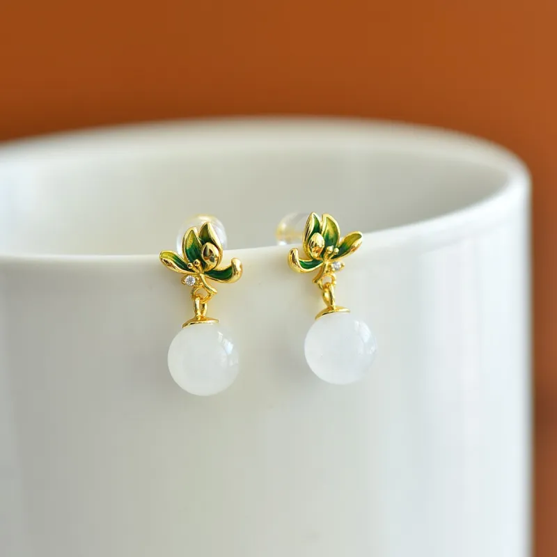 Jade Ink Love Hetian Jade Earrings White Jade Women's-1