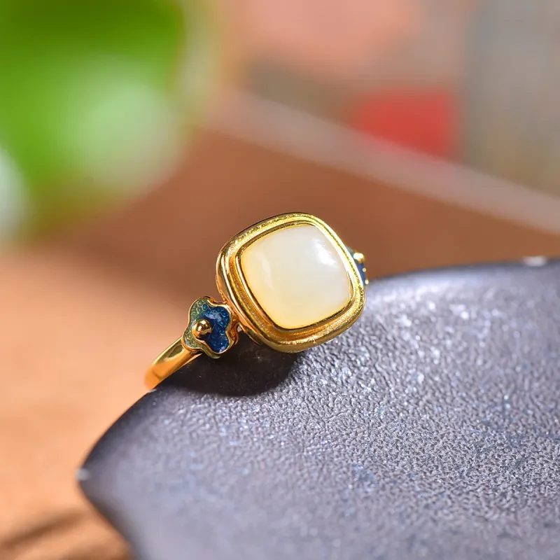 Jade Ink Love Hetian Jade Rings White Jade Unisex-2