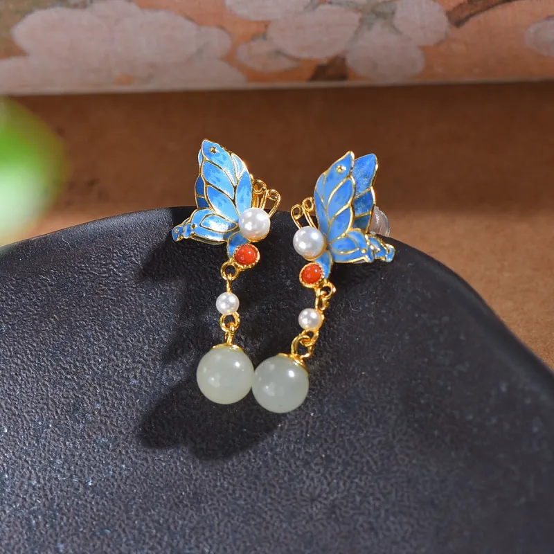 Jade Ink Love Hetian Jade Earrings White Jade/Pale Greenish White Jade Women's-3