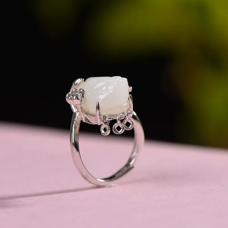 Jade Ink Love Hetian Jade Rings White Jade Unisex-1