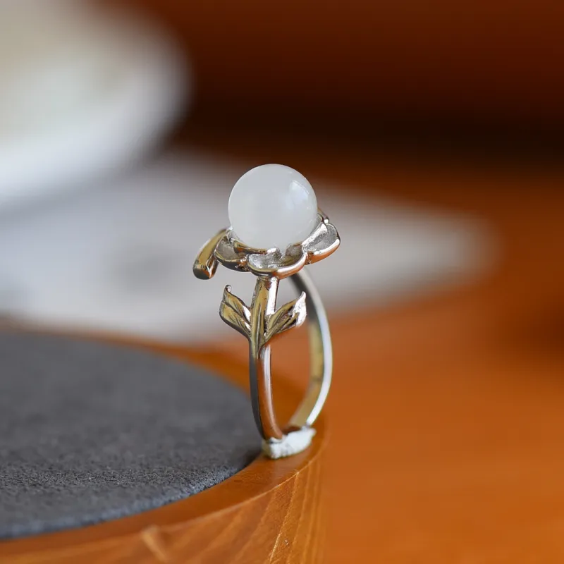 Jade Ink Love Hetian Jade Rings White Jade Women's-4