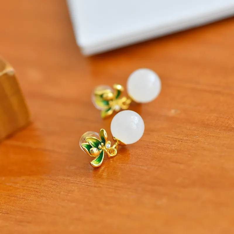 Jade Ink Love Hetian Jade Earrings White Jade Women's-4