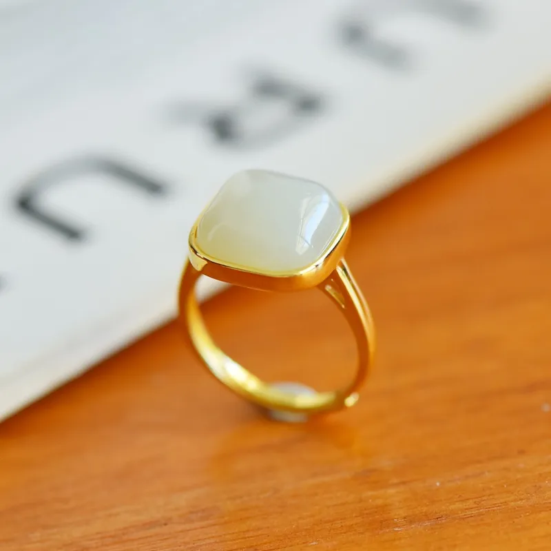 Jade Ink Love Hetian Jade Rings White Jade/Pale Greenish White Jade Women's-5