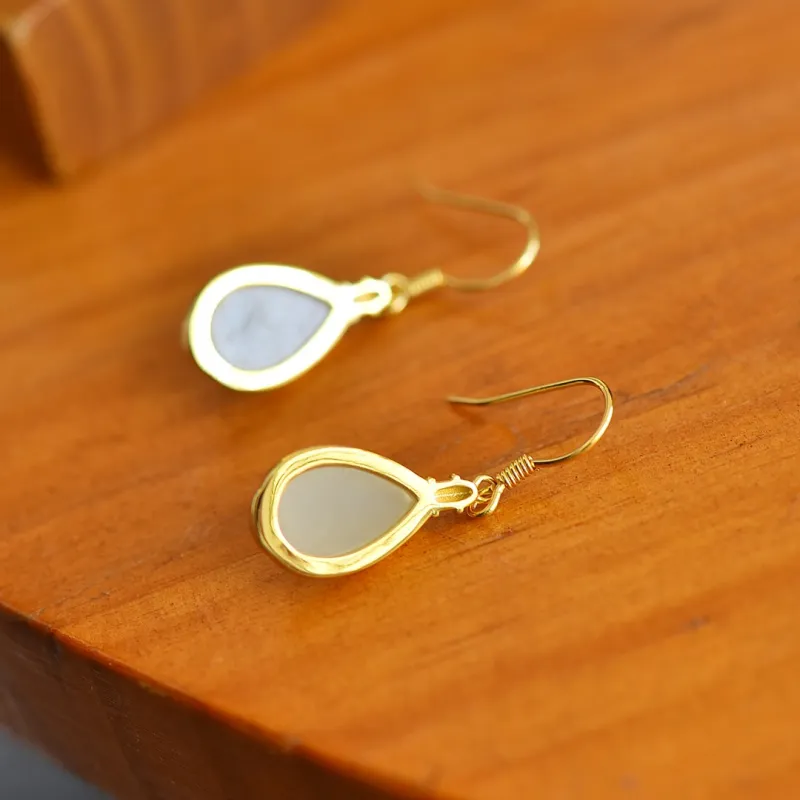 Jade Ink Love Hetian Jade Earrings White Jade Women's-5