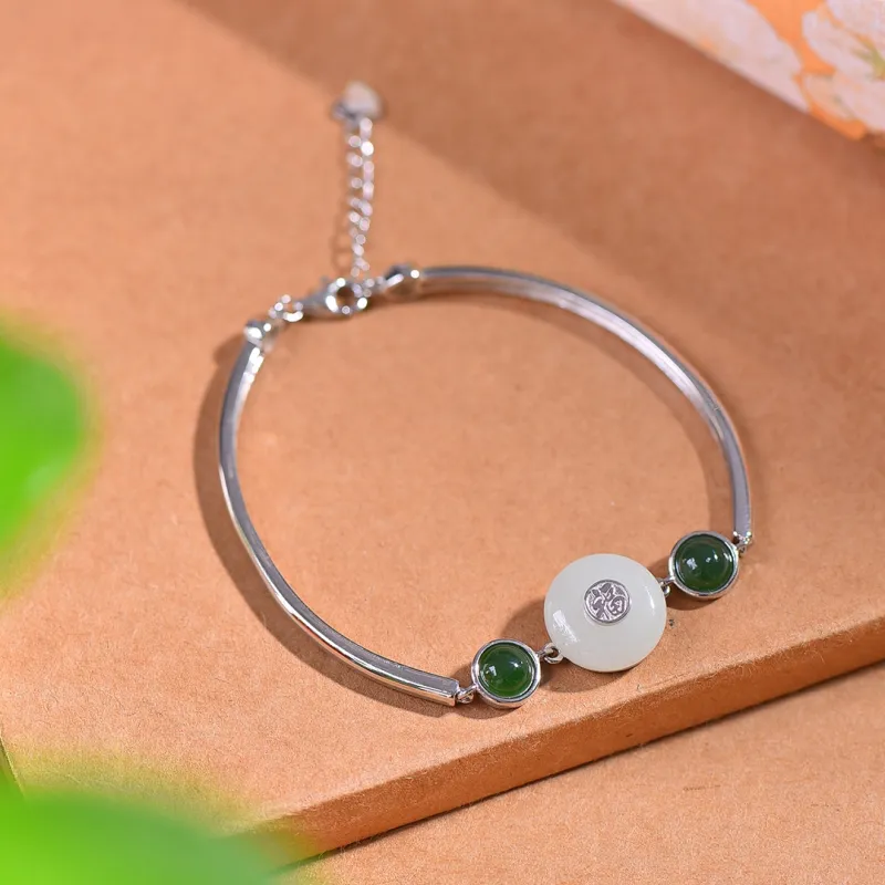 Jade Ink Love Hetian Jade Bracelets White Jade Women's-5