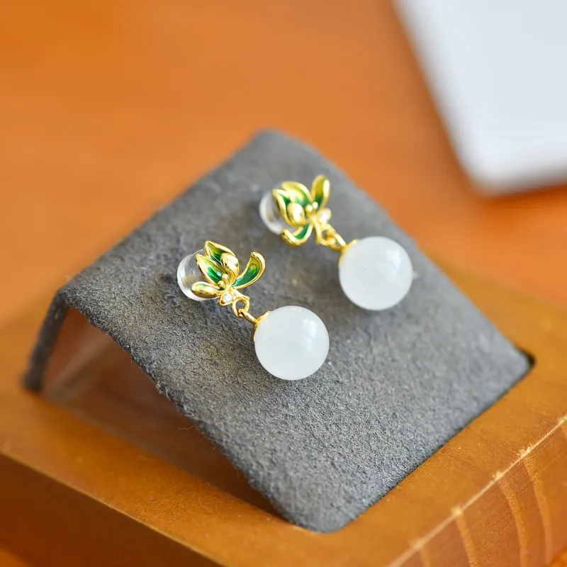 Jade Ink Love Hetian Jade Earrings White Jade Women's-3