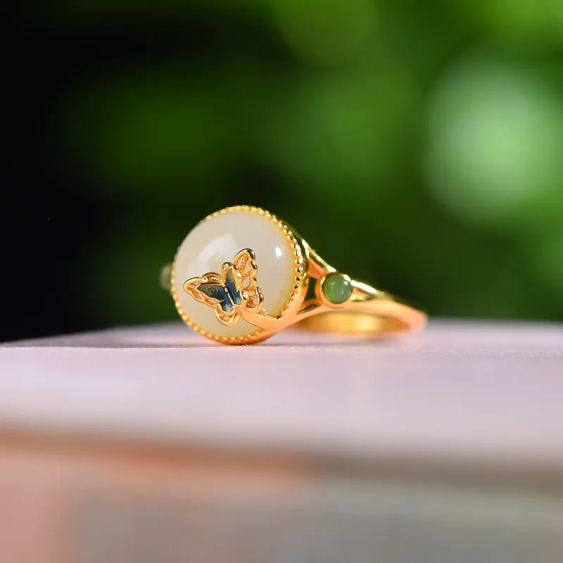 Jade Ink Love Hetian Jade Rings White Jade Women's-2