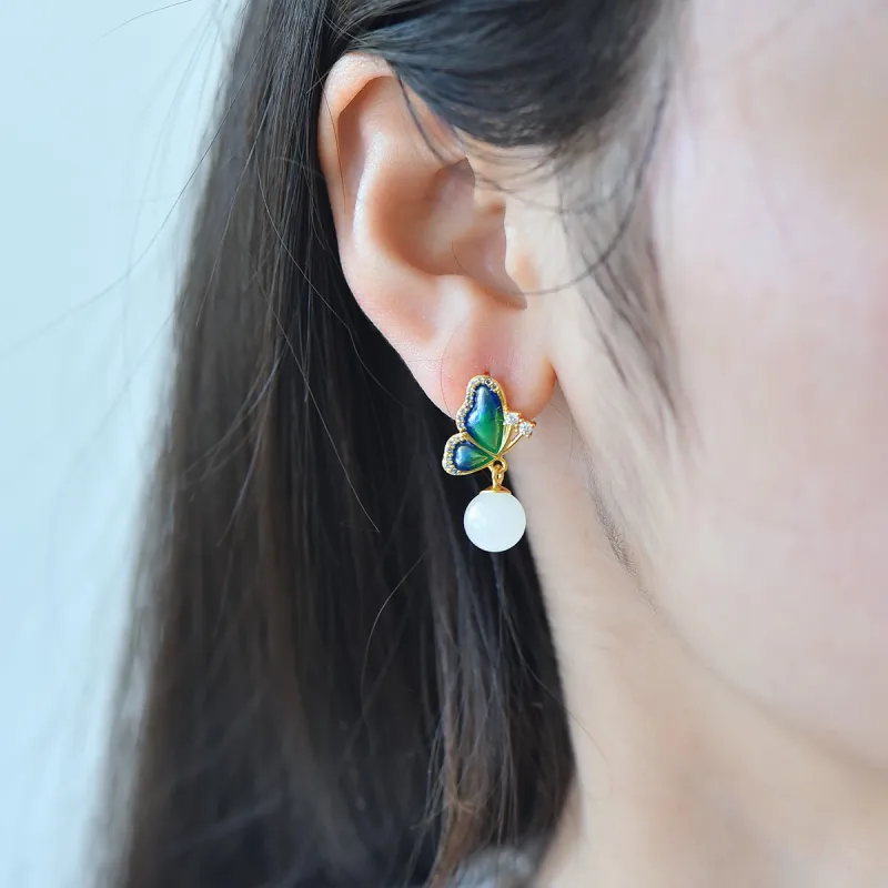 Jade Ink Love Hetian Jade Earrings White Jade Women's-5