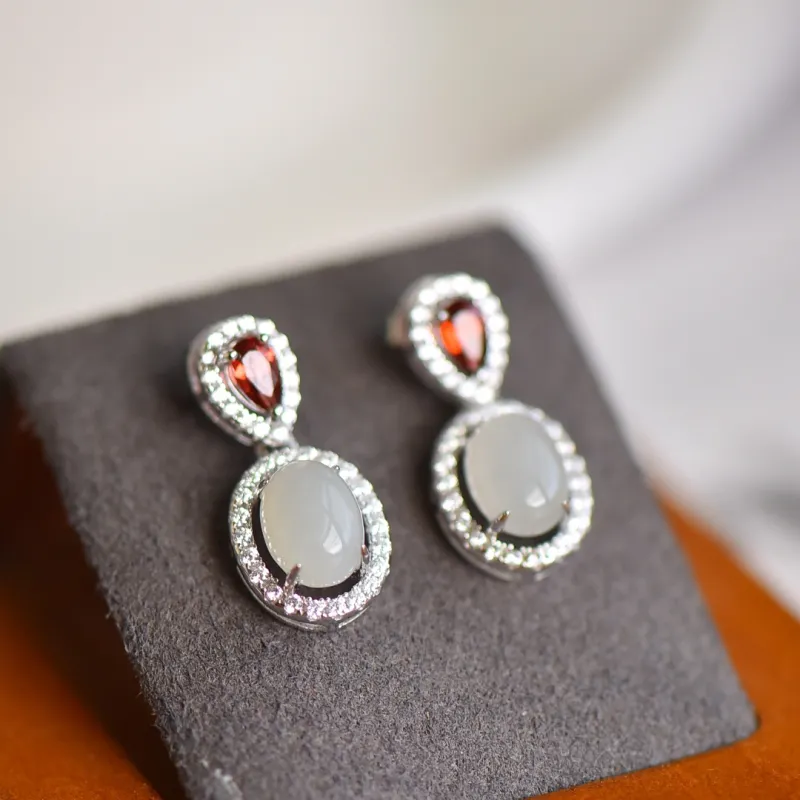 Jade Ink Love Hetian Jade Earrings White Jade Women's-2