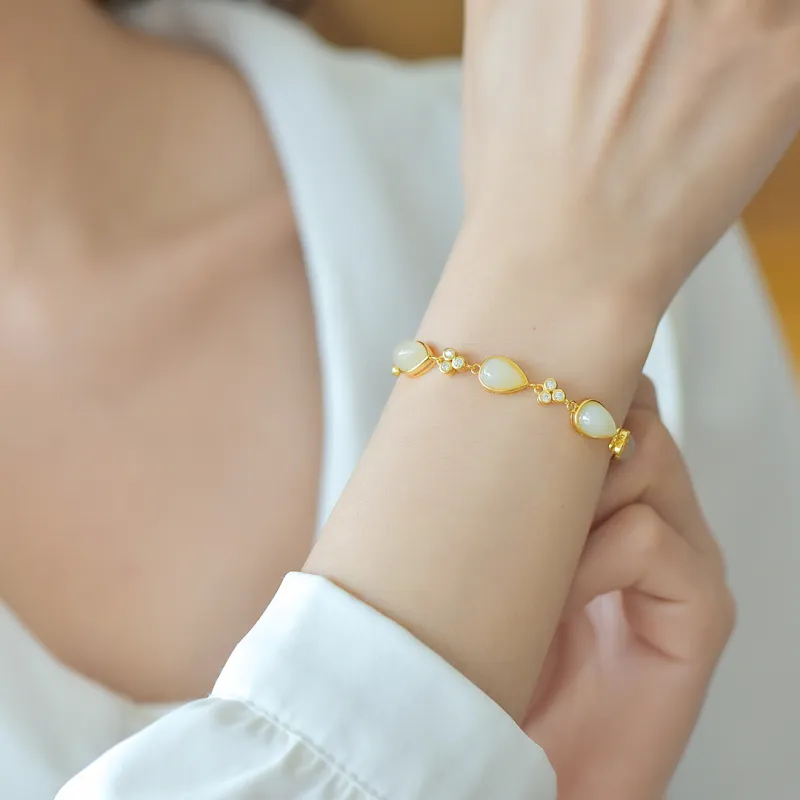 Jade Ink Love Hetian Jade Bracelets White Jade Women's-5