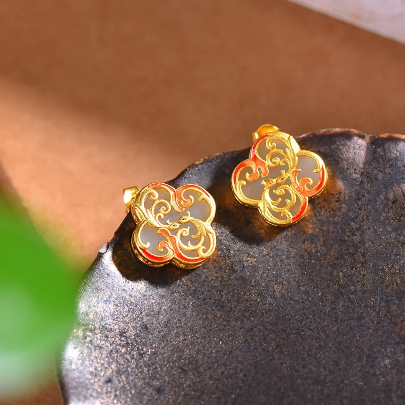 Jade Ink Love Hetian Jade Earrings White Jade/Pale Greenish White Jade Women's-5