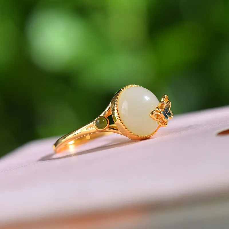 Jade Ink Love Hetian Jade Rings White Jade Women's-3