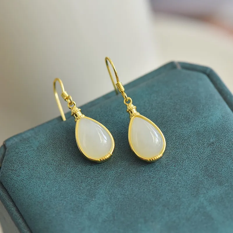 Jade Ink Love Hetian Jade Earrings White Jade Women's-2