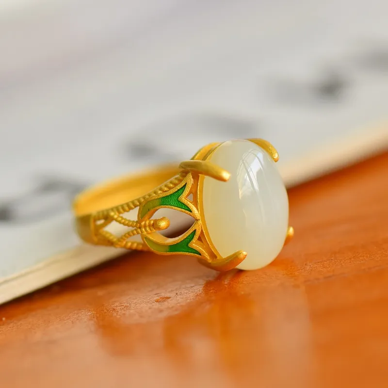 Jade Ink Love Hetian Jade Rings White Jade Women's-5