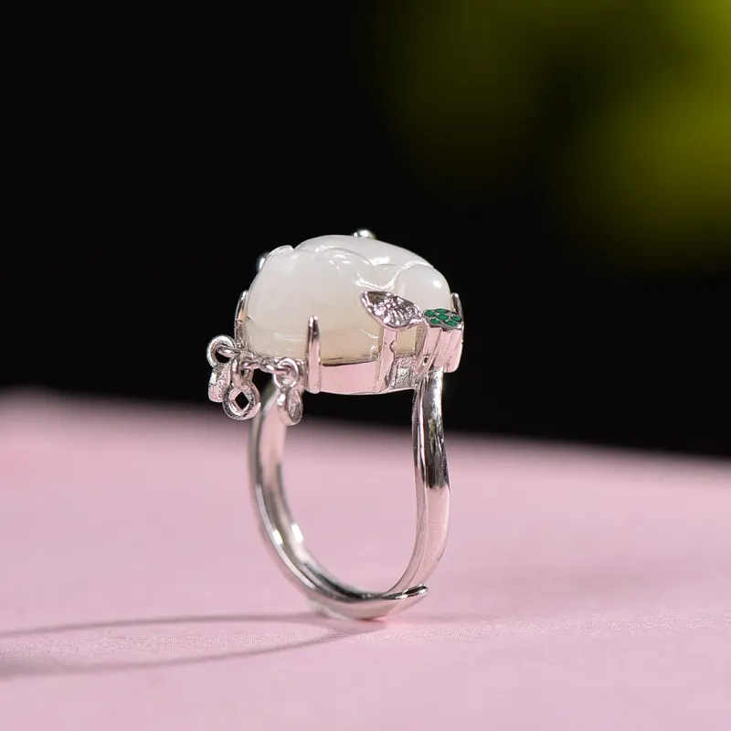 Jade Ink Love Hetian Jade Rings White Jade Unisex-2