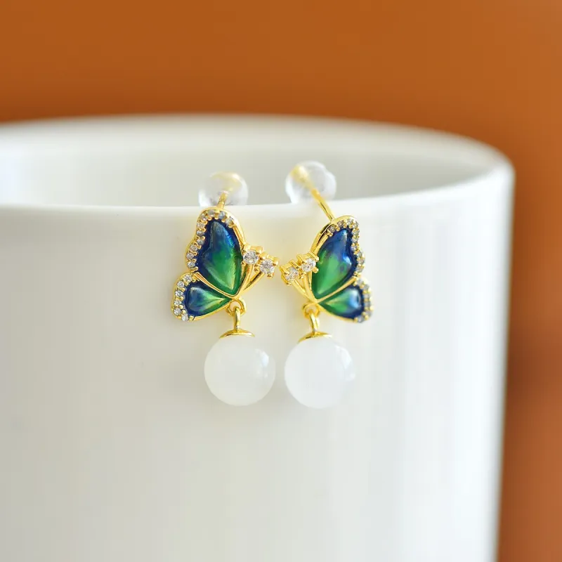 Jade Ink Love Hetian Jade Earrings White Jade Women's-1