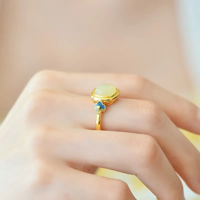 Jade Ink Love Hetian Jade Rings White Jade Unisex-5