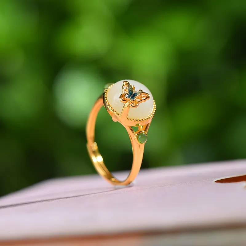 Jade Ink Love Hetian Jade Rings White Jade Women's-5