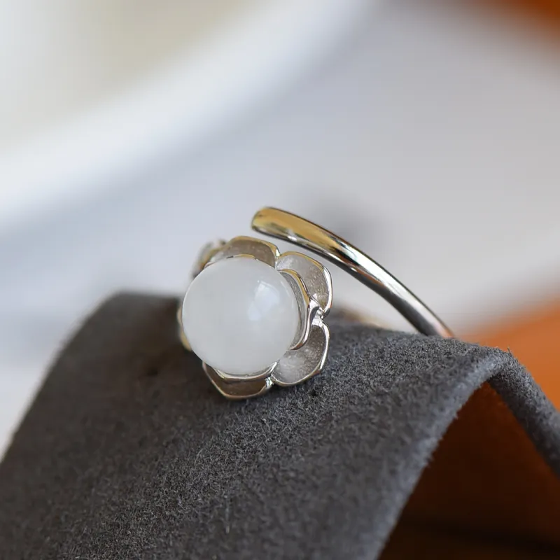 Jade Ink Love Hetian Jade Rings White Jade Women's-3