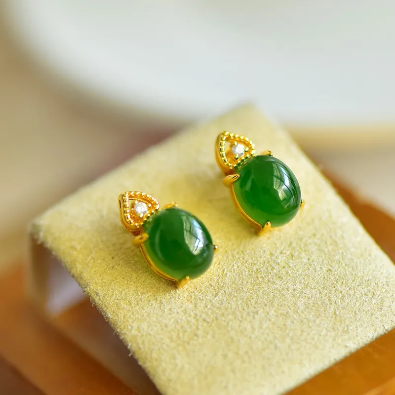 Jade Ink Love Hetian Jade Earrings Jasper Women's-2