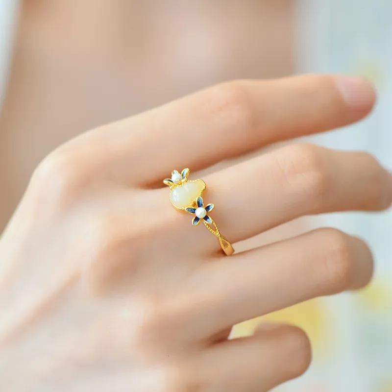 Jade Ink Love Hetian Jade Rings White Jade Women's-3
